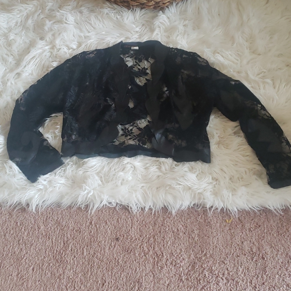 Lace & leather waist length cover up